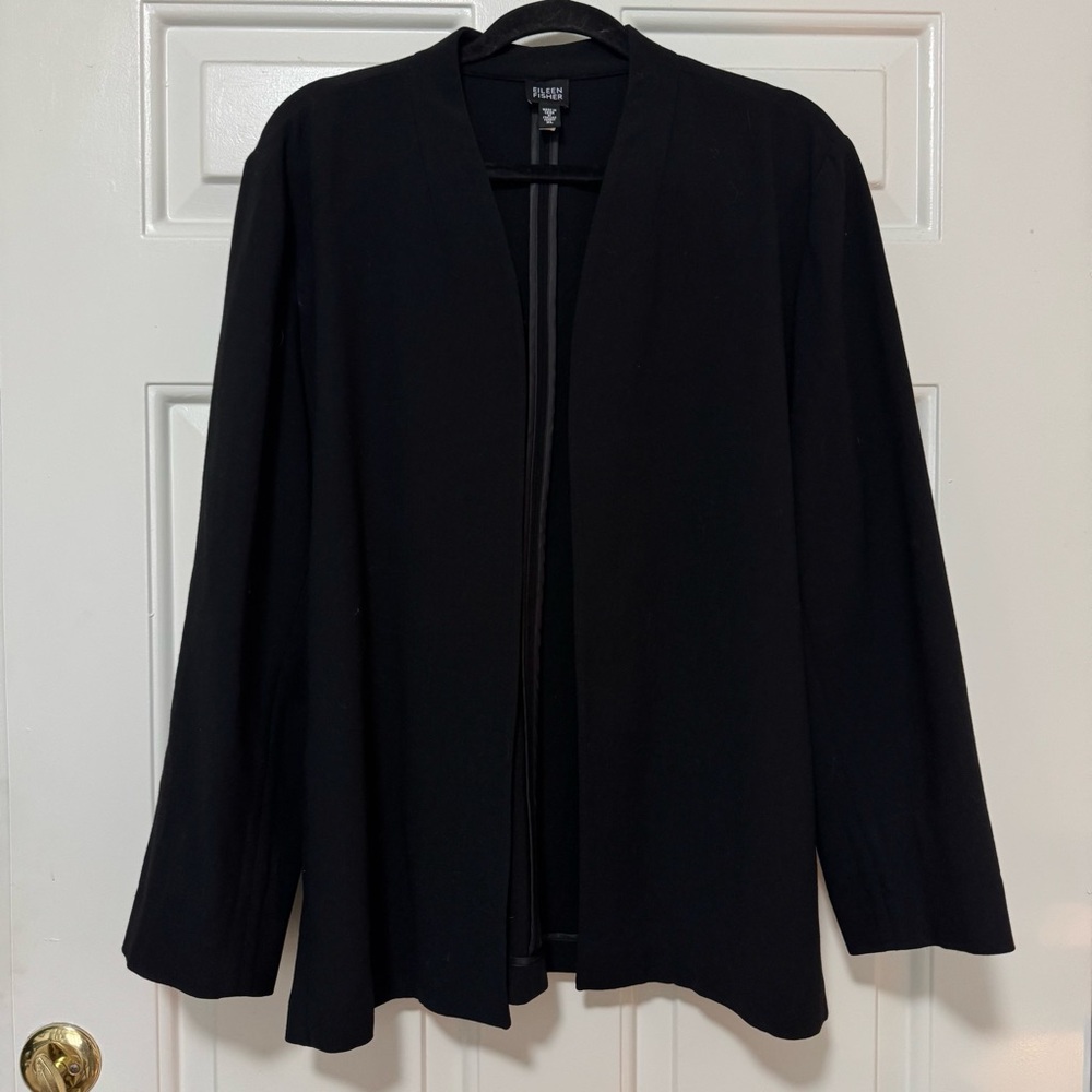 Eileen Fisher Wool Rayon Collarless Jacket Black Women’s Size XL